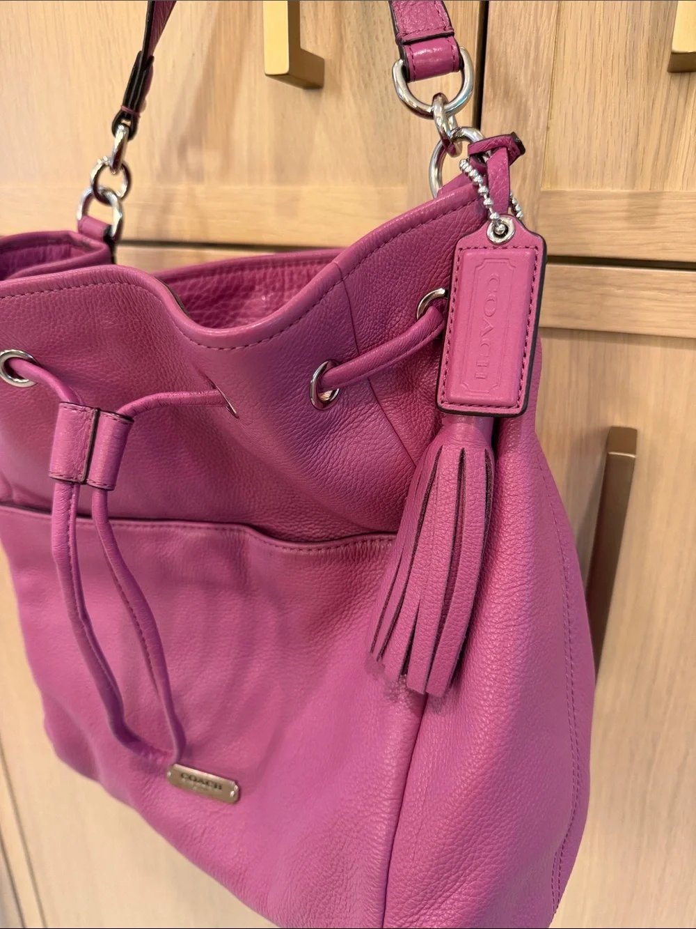 Coach light purple leather Avery Drawstring Bag.